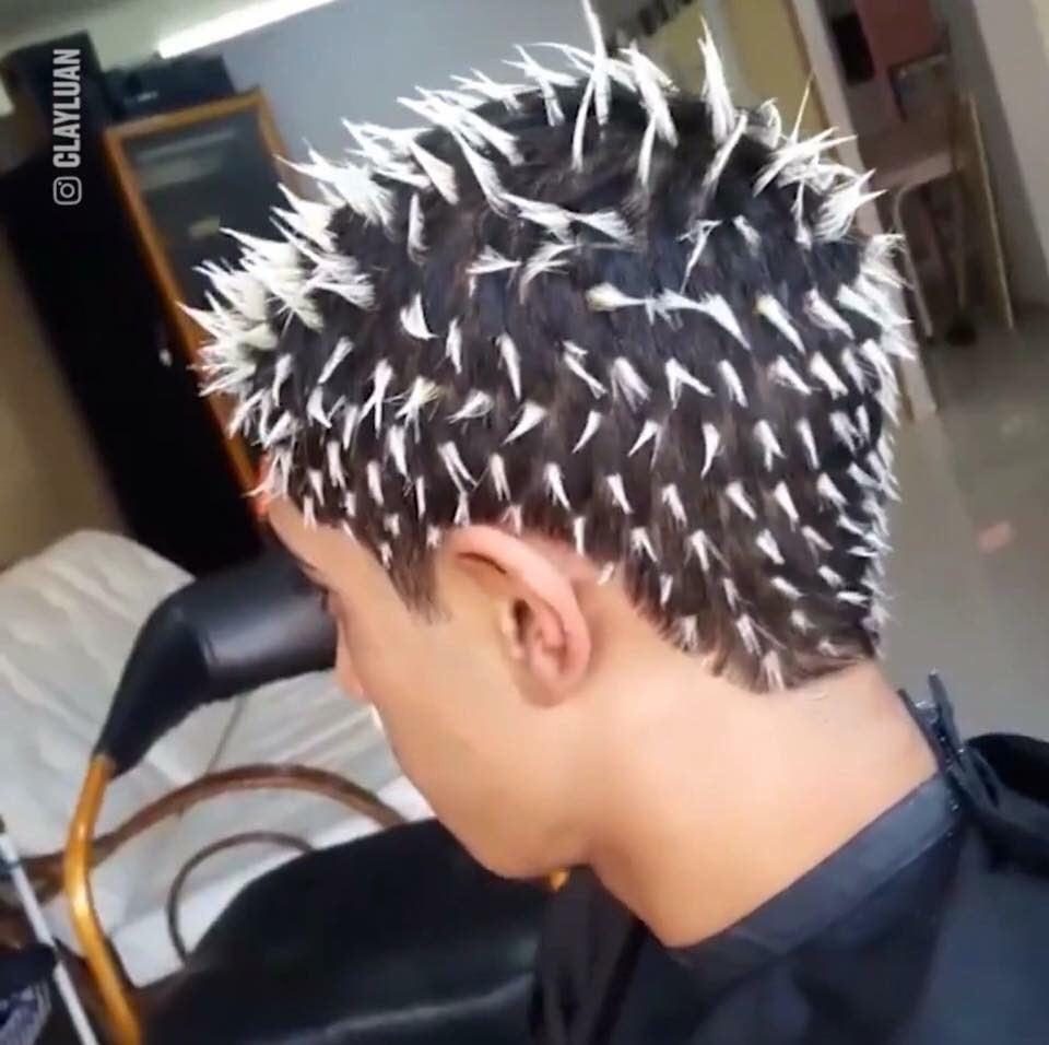 Dark hair with bleached frosted tips